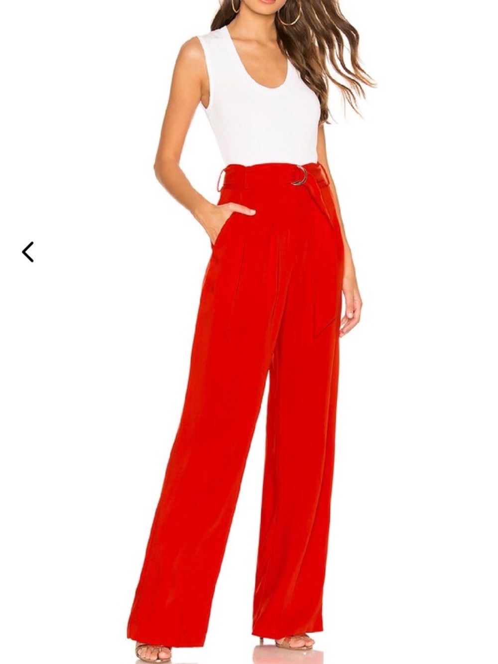 Lovers + Friends High-Waist Wide Leg Pants with Tie Belt - Red